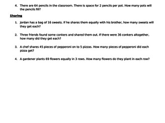 Mixed Division Word Problems Pack Year 3 Year 4 Year 5