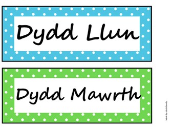 Polka Dot Dyddiau'r Wythnos/Date Display Welsh