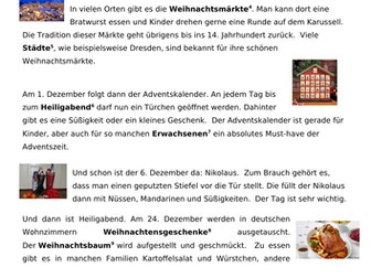 Differentiated worksheets on celebrations in Germany.  Weihnachten, Ostern and Silvester.
