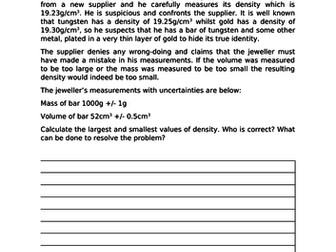 AQA Physics GCSE P6 (Molecules and Matter)- Gifted and Talented Resource Worksheets