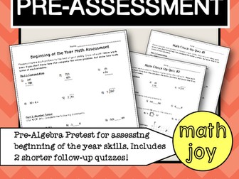 Middle School Math Pre-Assessment plus Check-In Quizzes