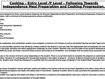 ASDAN Towards Independence - Meal Preparation and Cooking: Progression