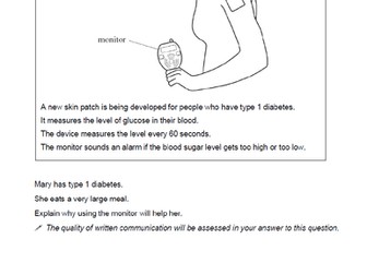 Extended writing question and marking grid: insulin control