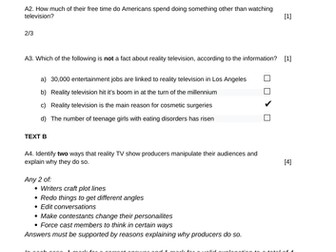WJEC English Language Unit 3 Section A (Reading) Mock Paper & Answers - Reality TV