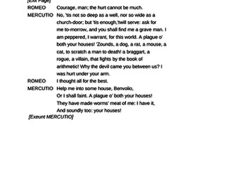 Romeo & Juliet - investigating Mercutio's death - Whole lesson
