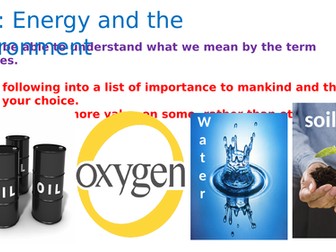 KS3 Energy and the environment  unit of work