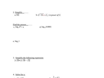 Exponential and Logarithms Review Test