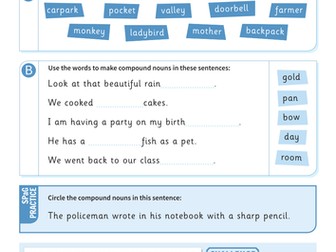 Spotting and making compound nouns worksheet - Year 2 Spag