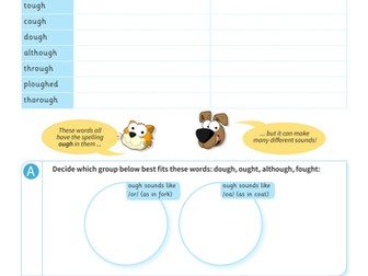 Words containing ough - Spelling Worksheet - Year 5 Spag