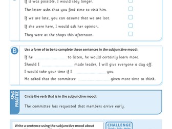 Subjunctive mood worksheet - Year 6 Spag