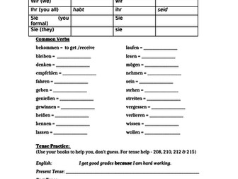 Verbs and Tenses Worksheet