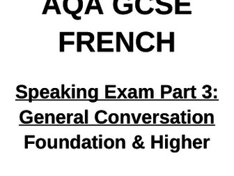 AQA GCSE French Speaking General Conversation Question Booklet Foundation and Higher