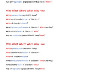 Who, what, where, when, why and how questions prompting sheet