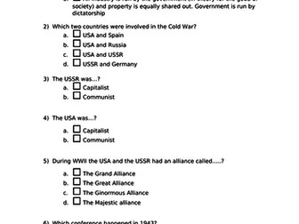 Superpower relations and the Cold War 1941-1991- Accumulative knowledge test for Edexcel GCSE (9-1)