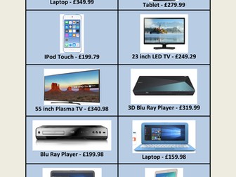 Shopping Spree Game - Finding  Fractions and Percentages of amounts