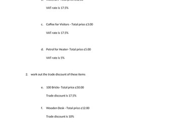 Worksheet for VAT and trade discount
