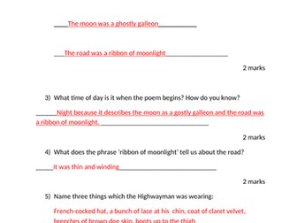 The Highwayman comprehension questions