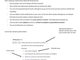 AQA GCSE Spanish Foundation writing exam - question 4 (90 word essay)
