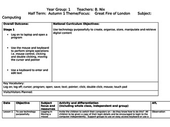 Year 1 Computing planning themed on Great Fire of London