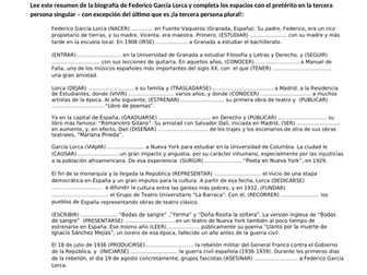 Biografía de Lorca: repaso del pretérito y escribir un resumen