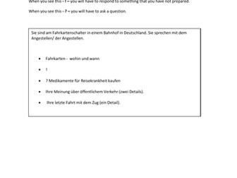 GCSE German practice role play card for AQA - Higher tier
