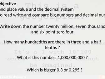 Teaching Place Value  for Key Stage 3 and Key Stage 4 Maths