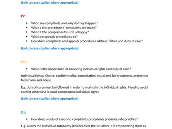 Unit 7 - Principles of Safe Practice - Task 1+2 Support Sheets (BTEC Nationals)
