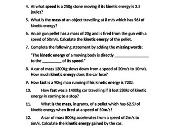 Kinetic energy questions with answers