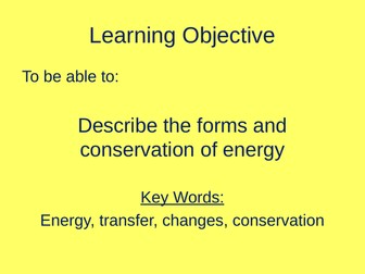 AQA Physics Trilogy Topic 1 Energy Title Page, Objective and Outcomes