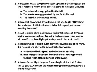 Combining gravitational energy and kinetic energy questions with answers