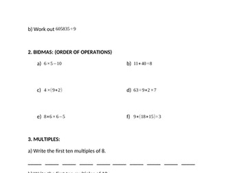 Key Stage 3: Differentiated collection of worksheets for start of year recap