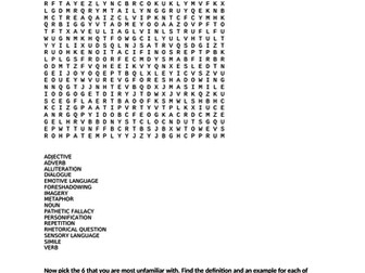 language techniques word search and definitions activity