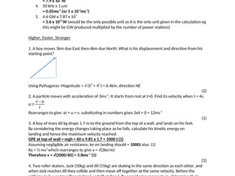 A-level Physics Calculations Worksheet or assessment with mark scheme