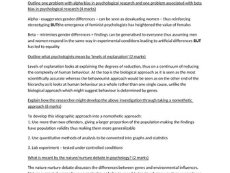 AQA Psychology A-Level Question plans