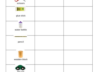 Worksheet. Measuring weight of classroom objects using balance scales and non standard units.