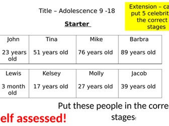 Adolescence 9 -18. Component 1. Tech Award. Health and Social Care