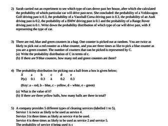 GCSE Statistics Probability Distributions Worksheet