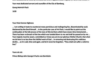 Worksheets for Witchcraze Unit Paper 33 Edexcel A-Level