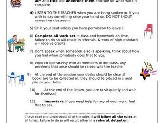 Classroom rules and Pupil monitoring card Outstanding
