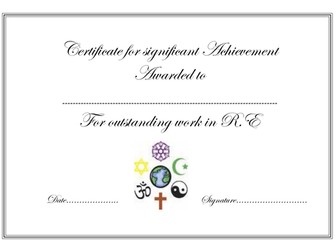 Religious Education certificates excellent