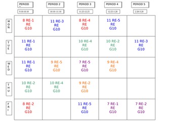 Timetable Template colour coded excellent