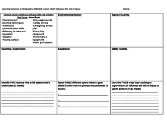 OCR Sport Science Level 2 - Unit 1: 9 Box Revision Tasks