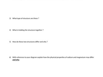 GCSE Metallic Bonding Question Worksheet (Higher Ability)