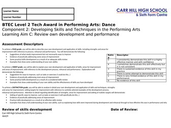 BTEC Tech Award in Performing Arts Component 2 Log Book - Learning Aim C