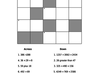 Addition Practice - Cross Numbers