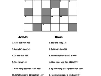 Subtraction - Crossword 1