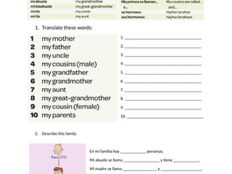 Spanish Viva 1- Module 4 Mi familia y amigos LA worksheets