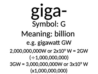 Number prefixes needed for GCSE science