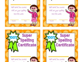 Spelling test mini certificates