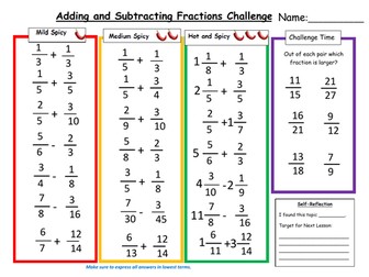 Adding and Subtracting Fractions Differentiated Worksheet with Answers